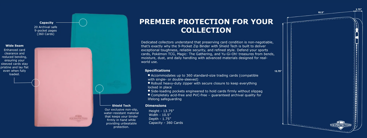 TCG Protector Premium 12-Pocket Zipper Binder (480 Card Capacity) - Black